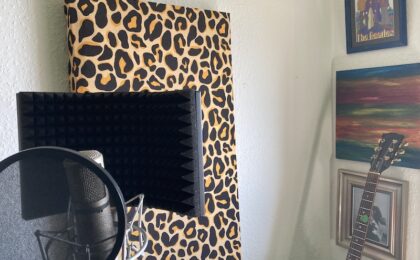 DIY acoustic panels - Picture of a home made acoustic panel in situ in the writer's studio